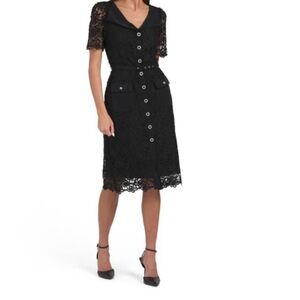 Nanette Lepore Sz XL Black Button-Front Lace Midi Dress